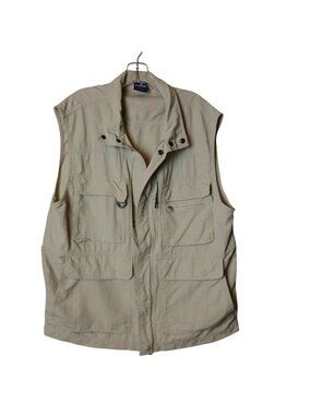 Reel Legends Tan Mens Large Safari Vest Pockets 100% Nylon Outdoor Fish Hunt I-7
